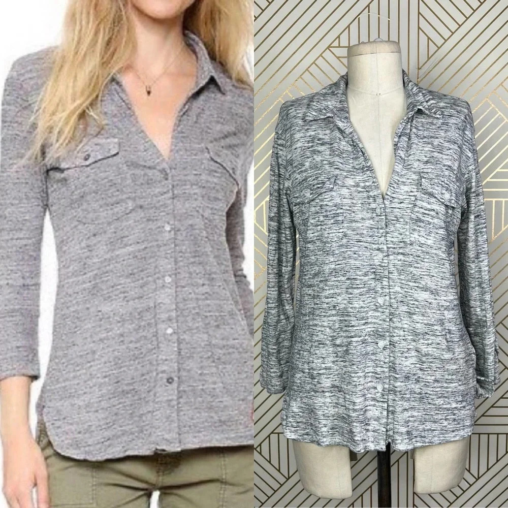 James Perse Melange Button‎ Down Top in Gray Size 2 / US Medium